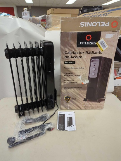Pelonis 1,500-Watt Oil-Filled Radiant Electric Space Heater with Thermostat. Comes in open box as is