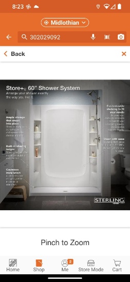 STERLING STORE+ 30 in. W x 75.875 in. H Five-Piece Direct-to-Stud Shower Wall Surround Alcove in