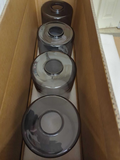 Box Lot of 4 7.71 in. Gray Glass Cylindrical Pendant Lamp Shade With 2.25 in. Fitter, Appears to be