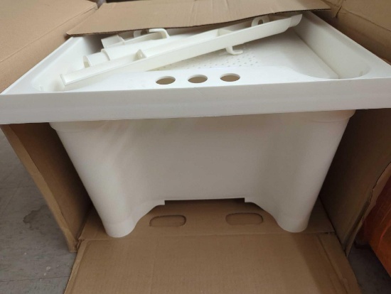 Glacier Bay 24 in. D x 24 in. W Freestanding Laundry Tub in White with Non-Metallic Pull-Out Faucet