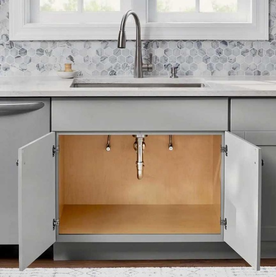 Hampton Bay Shaker 36 in. W x 24 in. D x 34.5 in. H Assembled Sink Base Kitchen Cabinet in Dove