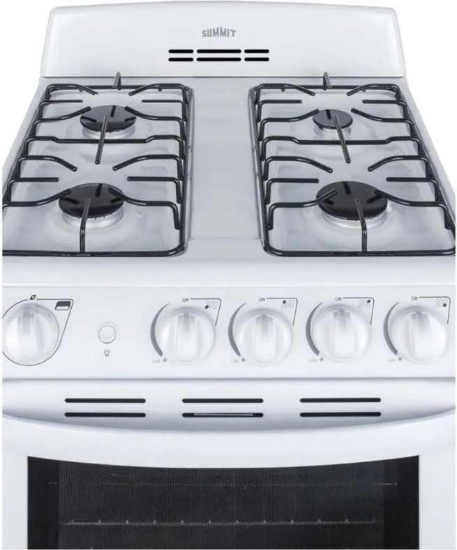 Summit Appliance (Handle Dented) 24 in. 2.9 cu. ft. Gas Range in White, Model RG244WS, Dimensions -