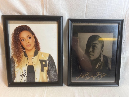 Two autographed photos - MC Lyte and Queen Latifah. Framed. 8x10.