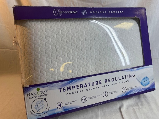 Memory foam bed pillow by Nanotex. 24" x 16". Temperature regulating. Sensorpedic.