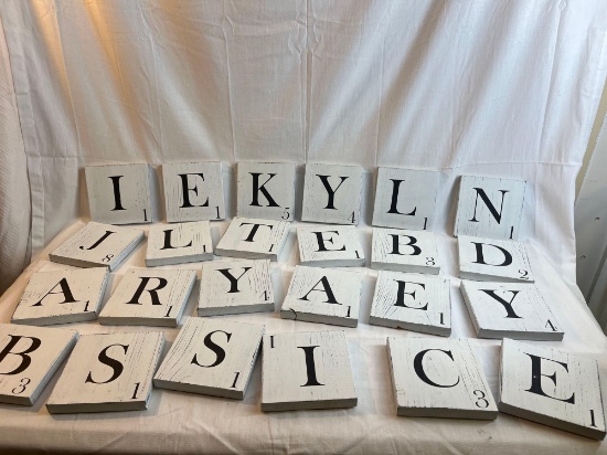 Lot of large wooden Scrabble style letter tiles. 5.5 inches....