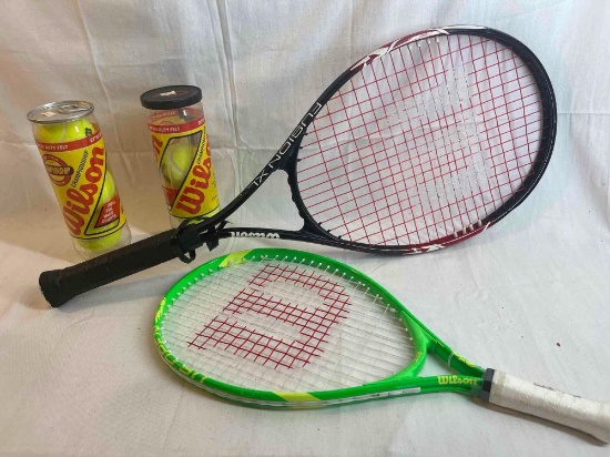 Wilson tennis rackets and two sets of balls
