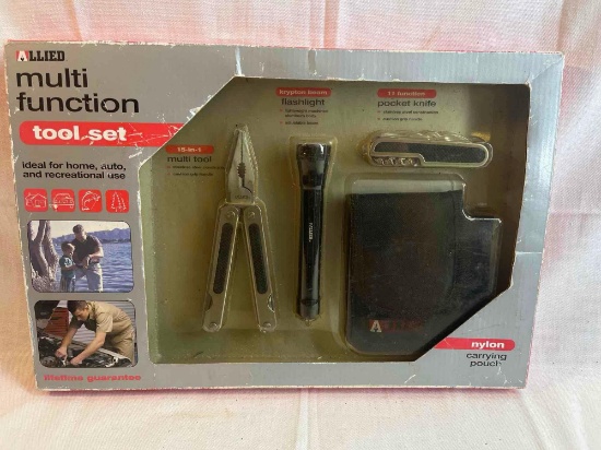 Allied multi function tool set new in packaging. Multi-tool, flashlight, pocket knife, carrying
