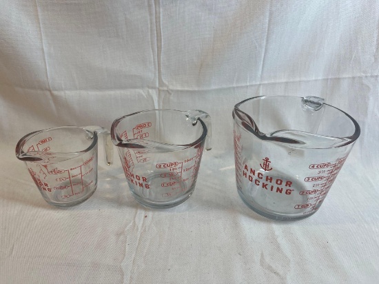 Set of glass Anchor Hocking measuring bowls: 1 cup, 2 cup, 4 cup....
