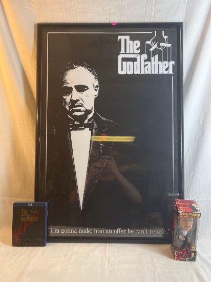 Collectable Godfather Lot: Large framed poster, Blu Ray disc set (all 3 movies), Wacky Wobbler