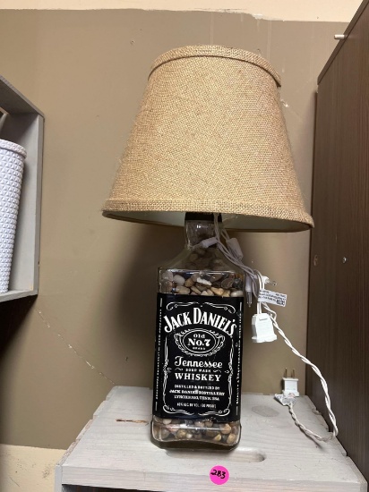 Jack Daniels liquor bottle lamp with shade. 16" tall.