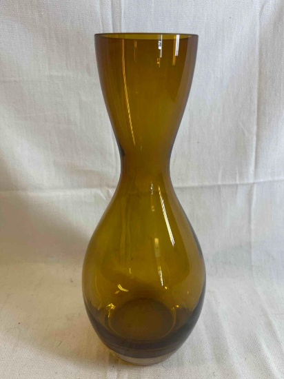 Heavy Modern amber glass vase. 11" tall....