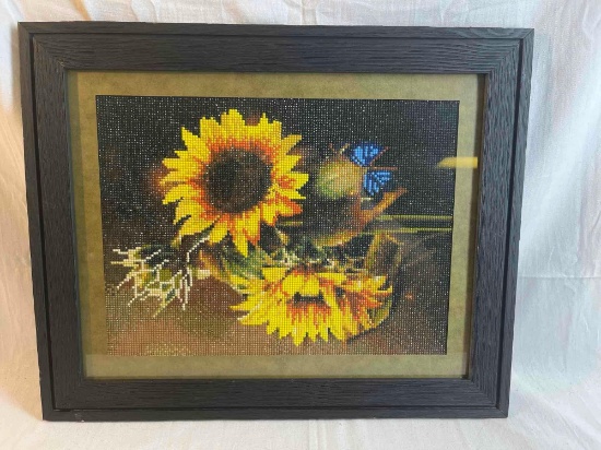 5D diamond mosaic sunflower framed picture. 17x21