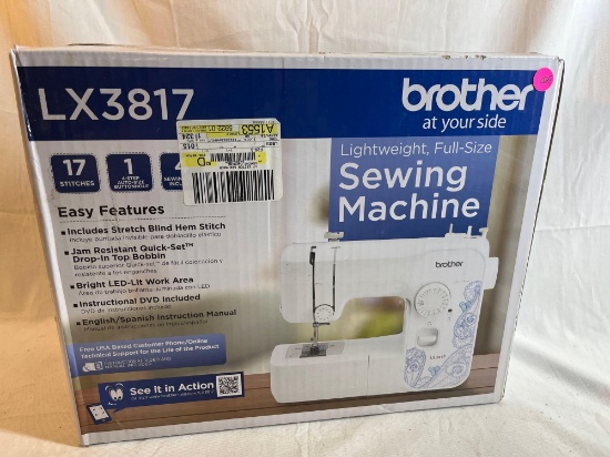 Like new in box Brother 17-stitch Sewing Machine LX3817 and sewing accessories.