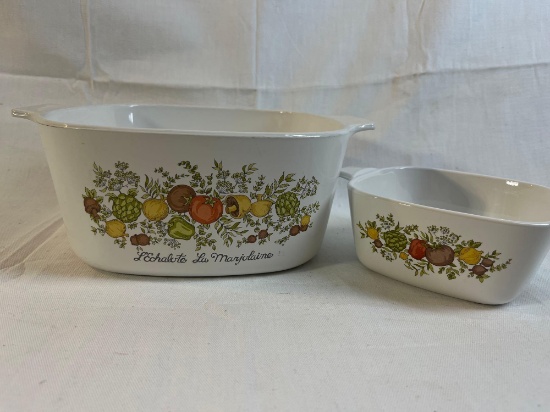 Set of two Corning Ware Spice of Life Casserole Dishes L' Echalote La Marjolaine. 8.5" and 5.25".