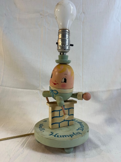 Vintage Underwriters Wooden Humpty Dumpty Nursery 12" Child's Lamp