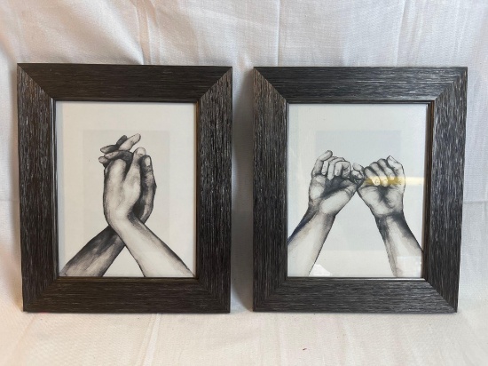 Set of art prints. Black and white hands in black frames. 13 1/2 x 11 1/2