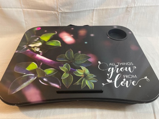 Black lap desk with drink holder. All Things Grow With Love....