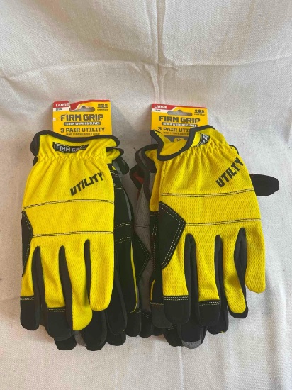 Brand New lot of 2 bundles of 3 pairs of work utility gloves by Firm Grip. Size L. With tags.
