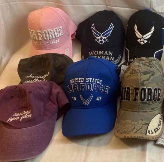 Lot of baseball caps including embroidered Air Force veteran hats
