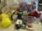 Box lot of assorted items including 355 ft. Landscape extension, cords, work gloves, incandescent