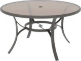 Lot of 2 Items Including Hampton Bay Riverbrook Espresso Brown Round Steel Glass Top Outdoor Dining
