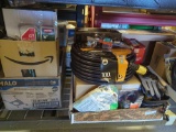 Fox lot of assorted items including 100-ft professional duty hose, firm grip work gloves, firm grip