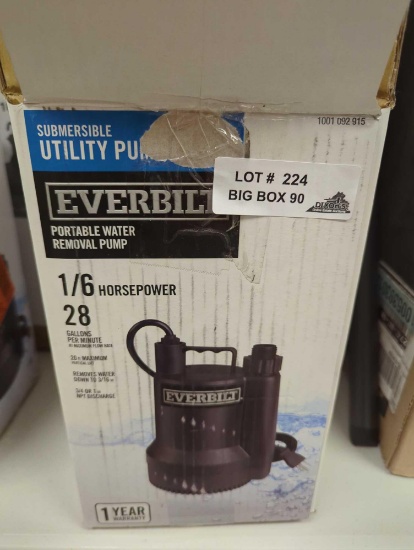 Everbilt 1/6 HP Plastic Submersible Utility Pump, Appears to be New in Open Box Retail Price Value