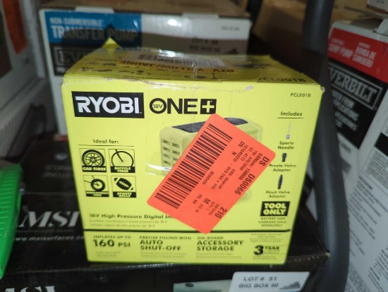 RYOBI (Tool Only) ONE+ 18V Cordless High Pressure Inflator (Tool Only), Retail Price $40, Appears to