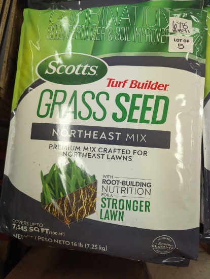 Pallet Lot of 5 Bags of Scotts Turf Builder 16 lbs. Grass Seed Northeast Mix with Fertilizer and