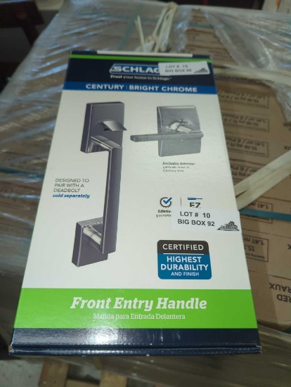 Schlage Century Bright Chrome Door Handleset Grip with Latitude Door Handle, Retail Price Value $91,