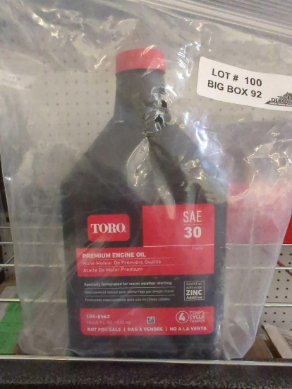 Toro 18 oz. 4-Cycle Premium Engine Oil, Appears to be New Retail Price Value $10, Sold Where Is As
