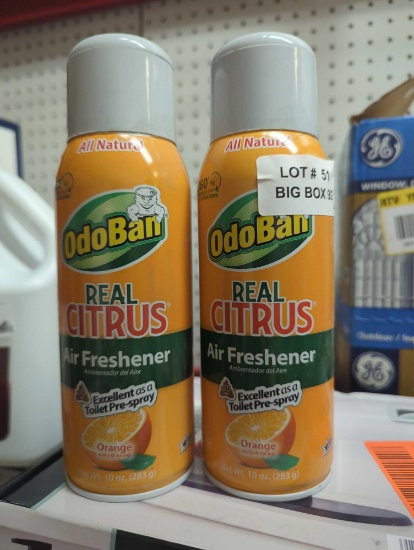 Lot of 2 Cans of OdoBan 10 oz. Orange Real Citrus Air Freshener Spray, Citrus Oil Natural Air