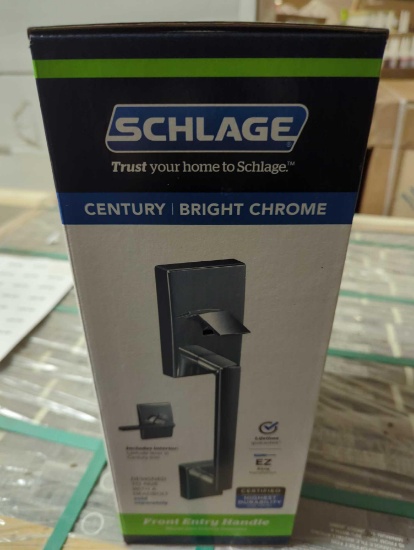 Schlage Century Bright Chrome Door Handleset Grip with Latitude Door Handle, Appears to be New in