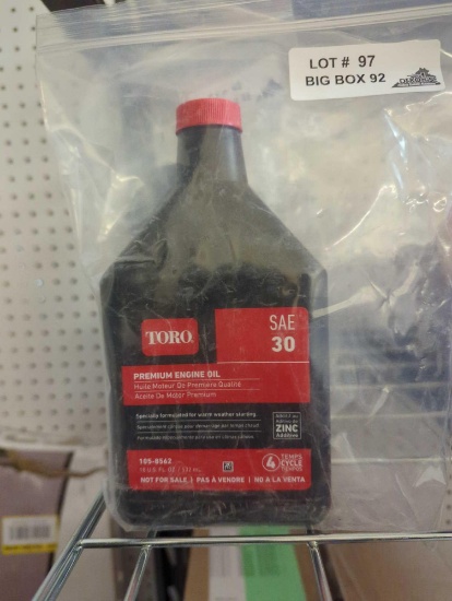 Toro 18 oz. 4-Cycle Premium Engine Oil, Appears to be New Retail Price Value $10, Sold Where Is As