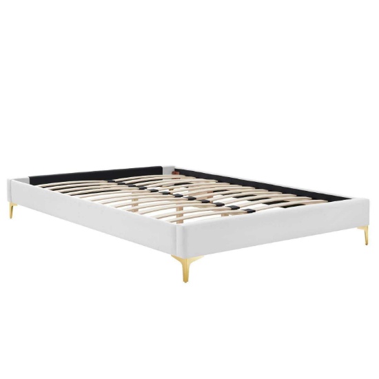 MODWAY Sutton White Velvet Full Performance Platform Bed Frame, Retail Price $219, Appears to be New