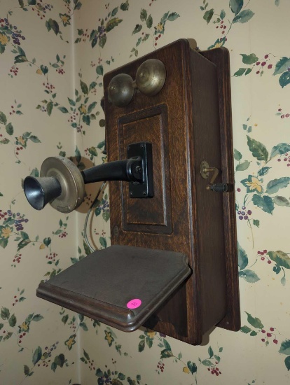 (DR) AMERICAN ELECTRIC TELEPHONE CO. OLD STYLE WALL PHONE, APPROXIMATE DIMENSIONS - 24" H X 13" W X