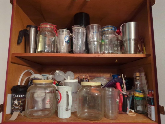 (KIT) CABINET LOT OF ASSORTED ITEMS TO INCLUDE, AN ASSORTMENT OF DIFFERENT TYPES AND STYLES OF
