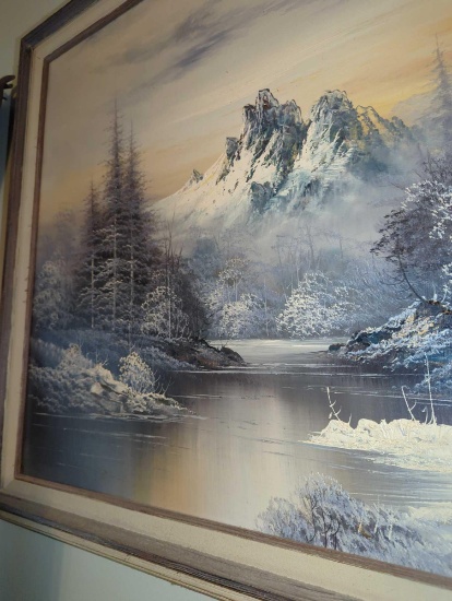 (BR3) WALL HANGING SNOW SCENE PRINT, DIMENSIONS - 41" L X 29" W, WHAT YOU SEE IN THE PHOTOS IS
