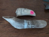 (LR) 2 PC. LOT TO INCLUDE A NOR CARVED SCRIMSHAW DEPICTING A SAILING SHIP, MARKED ON THE BACK 