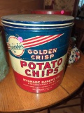 (DR) HYGRADE'S GOLDEN CRISP POTATO CHIPS TIN WITH LID, APPROXIMATE DIMENSIONS - 13