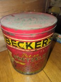 (DR) BECKERS PRETZELS TIN WITH LID, APPROXIMATE DIMENSIONS - 14