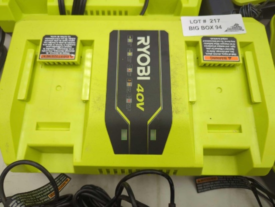 (No Battery) RYOBI 40-Volt Lithium Ion Dual Port Rapid Charger, Appears to be Used Out of the Box