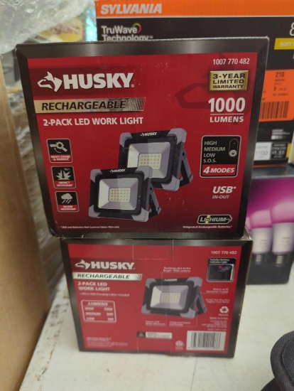 Lot of 2 Husky 1000 Lumen Rechargeable Work Light (2-Pack), Appears to be New in Factory Sealed Box