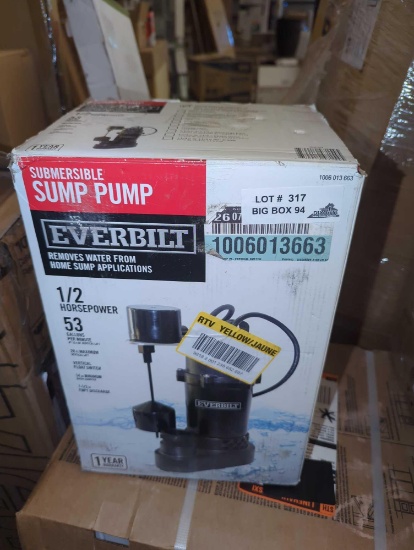Everbilt 1/2 HP Aluminum Sump Pump Vertical Switch, Retail Price $177, Appears to be Used, What You