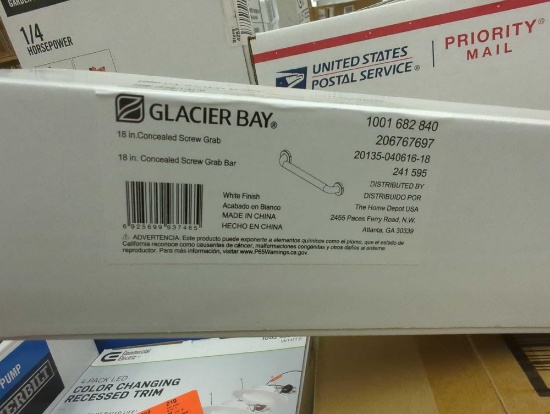 Lot of 2 Glacier Bay 18 in. x 1-1/2 in. Concealed Screw ADA Compliant Grab Bar in White, Appears to