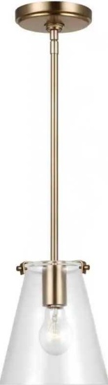 Generation Lighting Blaine 1-Light Satin Brass Hanging Pendant with Clear Glass Shade, Appears to be