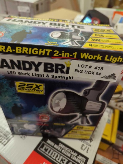 HANDY BRITE Ultra-Bright LED Cordless 2-in-1 Tripod Work Light, Retail Price $22, Appears to be New