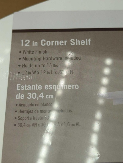 Box Lot of 4 12 in. W x 12 in. D White Floating MDF Corner Decorative Wall Shelf, Appears to be New