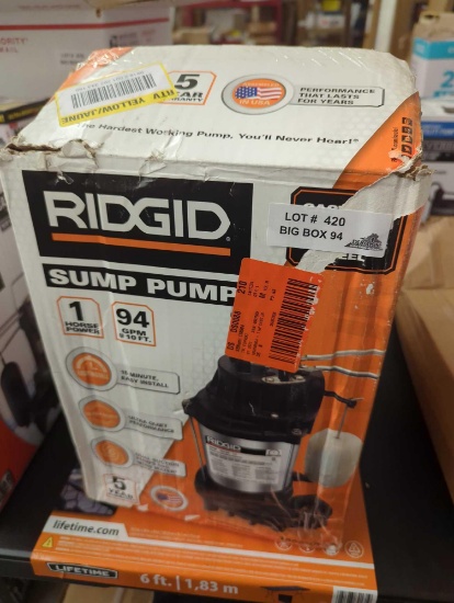 RIDGID 1 HP Stainless Steel Dual Suction Sump Pump, Retail Price $359, Appears to be Used, Appears