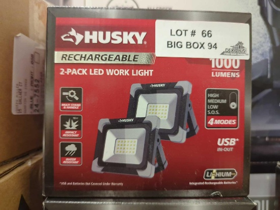 Husky 1000 Lumen Rechargeable Work Light (2-Pack), Model K40409, Retail Price $32, Appears to be